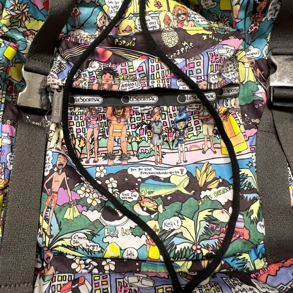 LeSportSac Vintage 90s Y2K RARE Amy Davis Hawaii Island Print Nylon Backpack